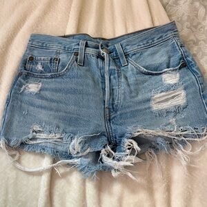 Levi's Light Blue Distressed Jean Shorts